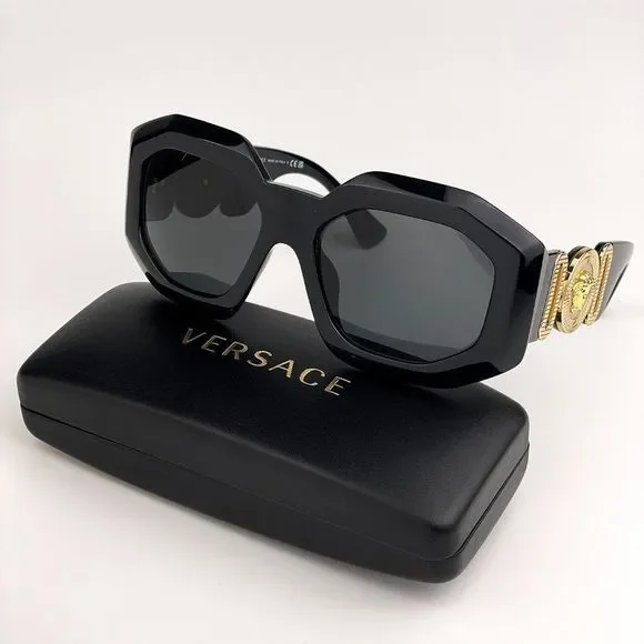 Versace Women Sunglasses Black Grey Irregular Oversized VE4424U GB1/87 NEW VERSACE VE4424U GB1 87 Black Dark Grey 56 mm Women main image 3